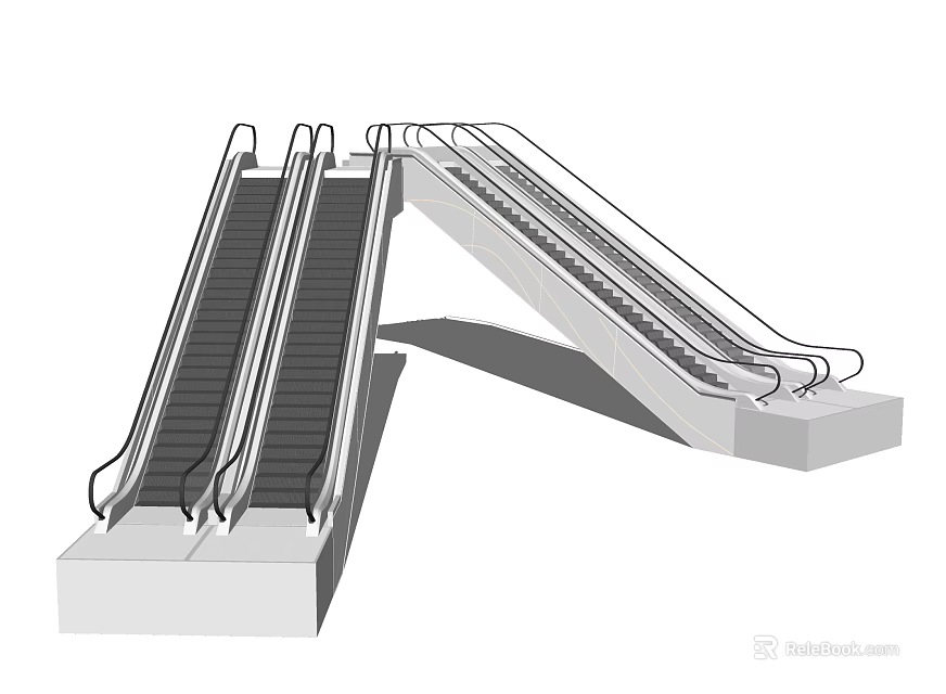 Modern Escalator Design With Up And Down Handrails And Steps Structure 3d model 