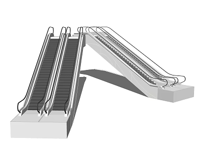 Modern Escalator Design With Up And Down Handrails And Steps Structure 3d model