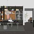 Modern Study Room Interior With Built in Bookshelves Wooden Desk And Pendant Light Decor