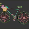 Turquoise Bicycle With Pink Basket Holding Pink Flowers Black Seat And Wheels