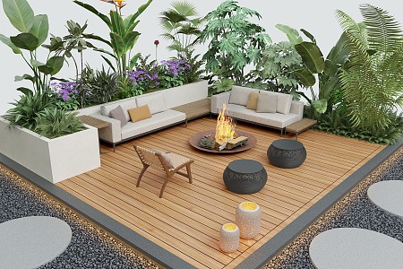 Garden landscape flower pool outdoor sofa landscape plants 3d model