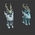 3D Animal Models With Golden Antlers White Gray Blue White Fur Standing On White Background