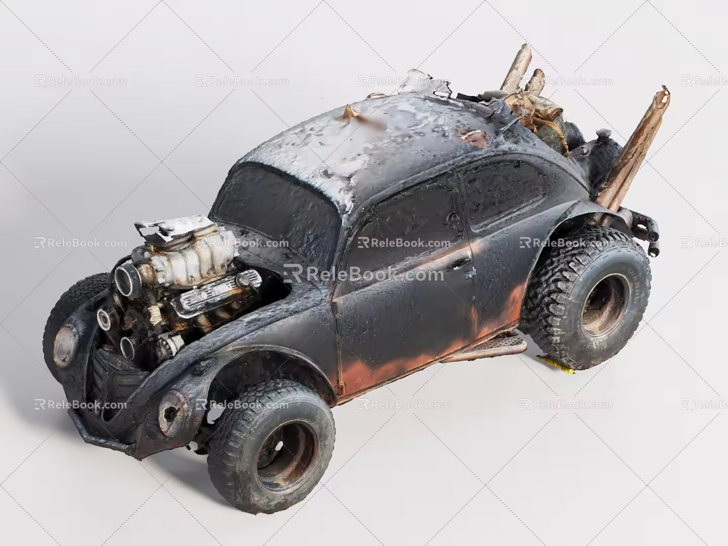 Retro dilapidated car rusty car 3d model