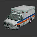 White Ambulance With Red Emergency Roof Lights And Blue Orange Stripes