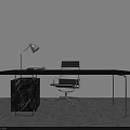 Modern Black Office Desk With Leather Chair Marble Side Cabinet And Table Lamp