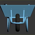 Blue Wheelbarrow With Black Handles Single Wheel And Reflective Metal Body