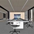 Modern Meeting Room Minimalist Log Office Meeting Table and Chair Projection Carpet Cabinet 3d model