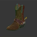 Classic Brown Leather Western Boots With Embroidered Shaft Decorative Buckle And Black Sole