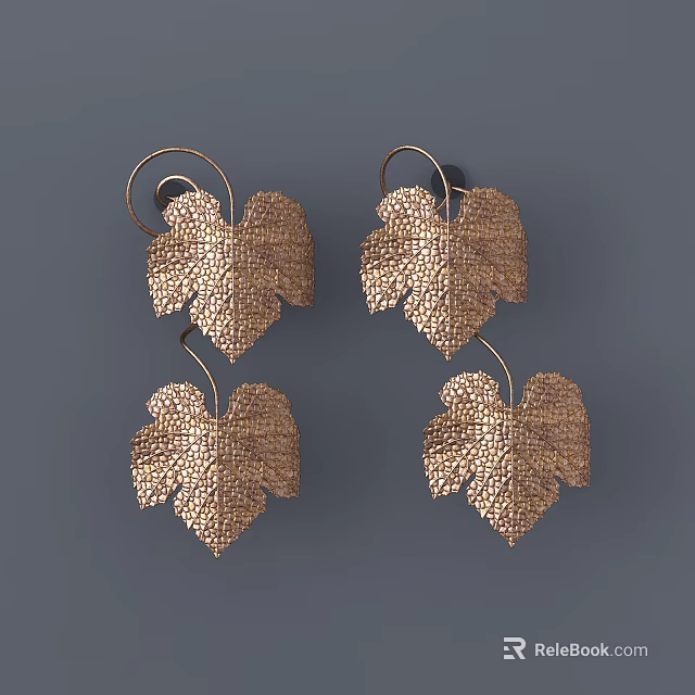 Golden Leaf Shaped Wall Decor with Intricate Grape Leaf Patterns for Home Interior 3d model 