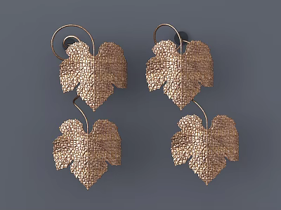 Golden Leaf Shaped Wall Decor with Intricate Grape Leaf Patterns for Home Interior 3d model