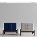 Set of Four Multicolored Modern Nightstands With Drawers And Wooden Legs