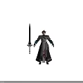 Human Warrior Character With Brown Hair In Blue White Armor And Cross Patterned Sword