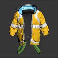 Yellow Safety Coat With Reflective Strips Black Lining And Green Drawstrings 3d model
