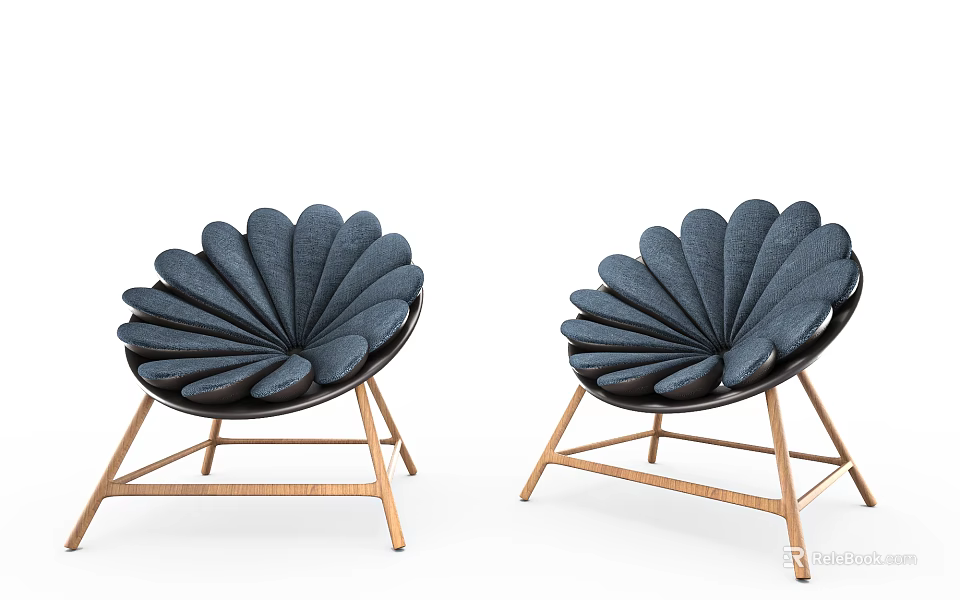 Black Petal Shaped Single Chair With Golden Metal Legs Modern Design 3d model 