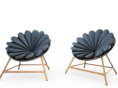 Black Petal Shaped Single Chair With Golden Metal Legs Modern Design 3d model