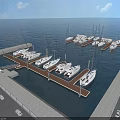 Stunning Waterfront Yacht Marina Scenery With Docked White Luxury Yachts And Distant Modern City Skyline