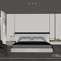 Modern Minimalist Bedroom Interior With Bed Armchair Window Herringbone Floor And Ambient Lighting