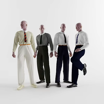 Bald Men Mannequins in Different Shirt Styles with Ties and Various Poses 3d model