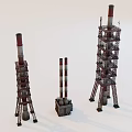 Industrial Equipment Featuring Tall Towers Chimneys Platforms And Support Structures