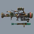 Steampunk Weapon With Intricate Mechanical Structure Metallic Green Gold Accents