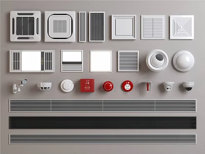 Different Air Conditioner Vent Designs with Square Round and Linear Grilles 3d model