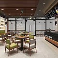 Modern Café Interior Design With Wooden Ceiling Menu Board Tables And Chairs