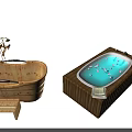 Wooden Bathtubs With Different Designs Including Step And Blue Water Decorations