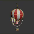 Large And Small Hot Air Balloons With Red White Purple Yellow Stripes And Tassels