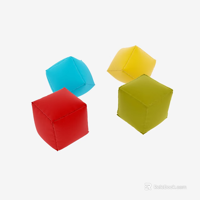 Decorative Soft Cube Shaped Multicolored Pillows with Red Blue Yellow Green 3d model