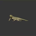 Reptile Lizard With Green Eyes Textured Body Long Tail On Dark Background With Reflection