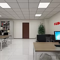 Public Office Space With Conference Table Black Office Chairs Wall Map And Bookshelves