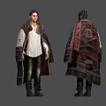 Ragged Cloaked Character And Mystical Creature Standing In Desolate Fantasy Landscape
