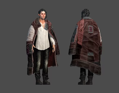 Ragged Cloaked Character And Mystical Creature Standing In Desolate Fantasy Landscape 3d model