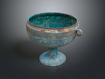 Vintage Ceramic Vessel With Green Glaze Pedestal Base And Handle In Classic Design 3d model