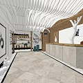 Modern Shop Front Desk Interior With Wooden Elements Marble Counter And Wall Art