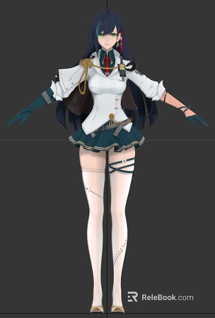 Anime Character In White Top Green Skirt With Small Magical Creature Companion 3d model 