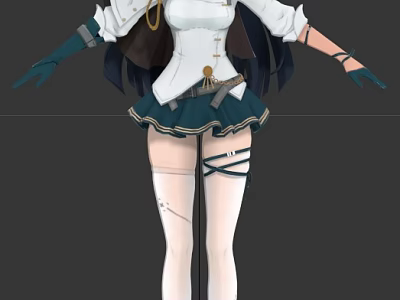 Anime Character In White Top Green Skirt With Small Magical Creature Companion 3d model