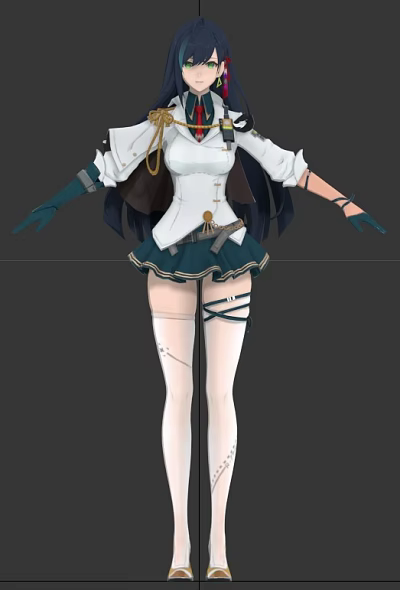 Anime Character In White Top Green Skirt With Small Magical Creature Companion 3d model