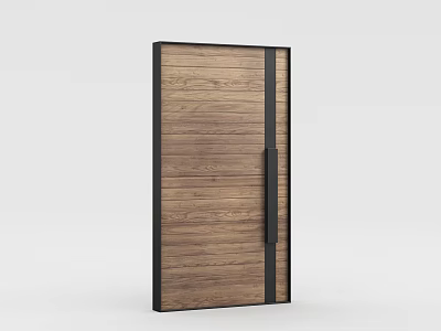 Modern Wooden Hinged Door With Wood Grain Texture Black Frame And Handle 3d model