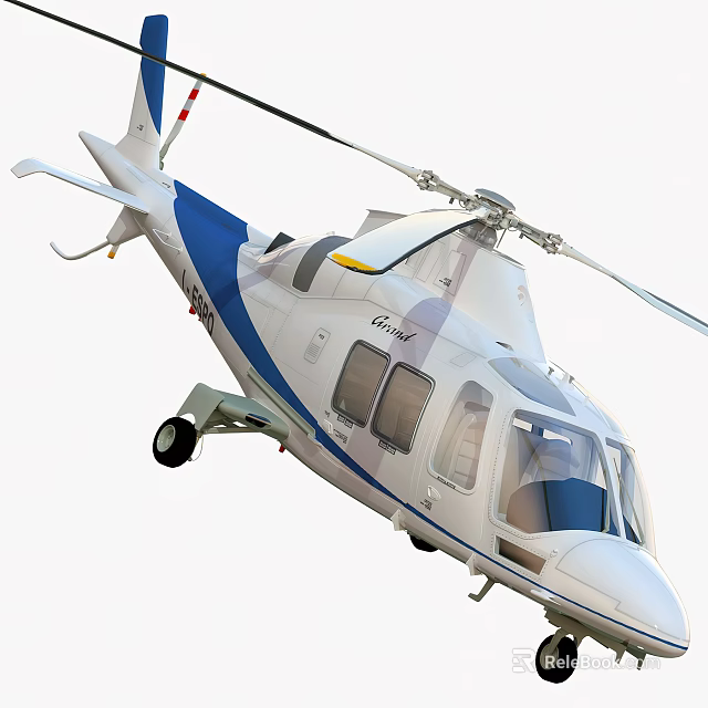 Modern White And Blue Helicopter With Sleek Design Rotors Landing Gear And Windows 3d model 