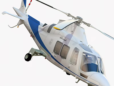 Modern White And Blue Helicopter With Sleek Design Rotors Landing Gear And Windows 3d model