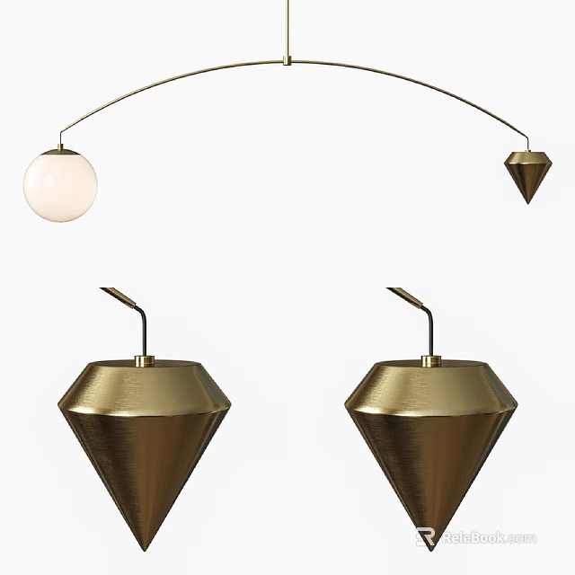Modern Golden Geometric Pendant Lights With Spherical And Cone Shaped Designs 3d model 