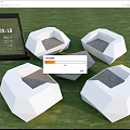 Outdoor Polygonal Table Chair Set With White Seats Wooden Top Green Grass Sunny Weather