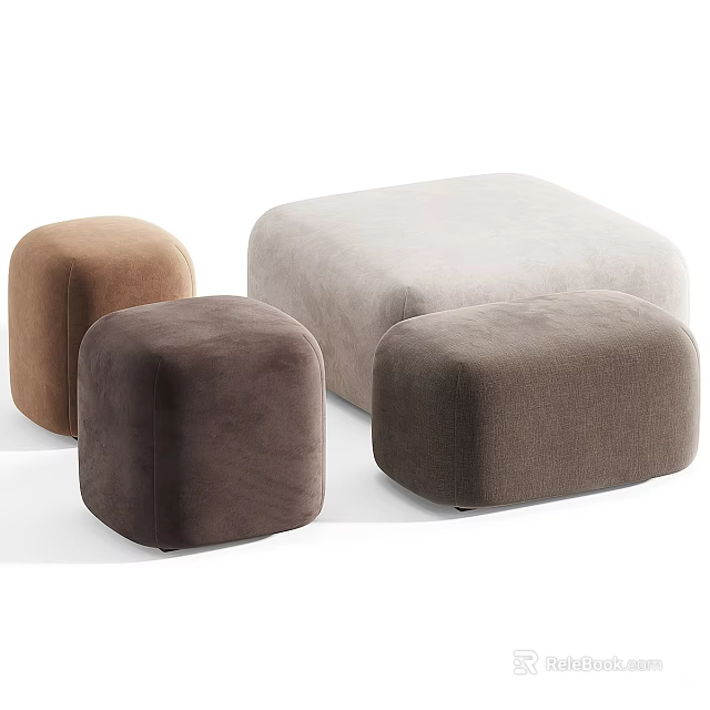 Plush Velvet Square Ottomans in Brown Beige and Dark Brown Hues 3d model 
