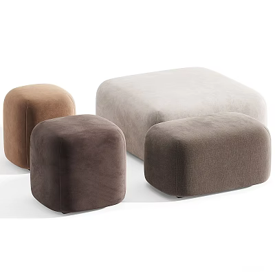 Plush Velvet Square Ottomans in Brown Beige and Dark Brown Hues 3d model