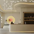 Modern Dessert Shop Interior With Tables Chairs Hanging Lights And Wall Niches