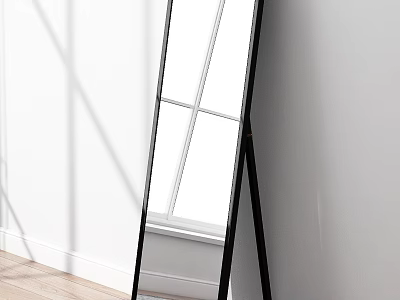 Modern Full Length Mirror With Black Frame Against White Wall 3d model