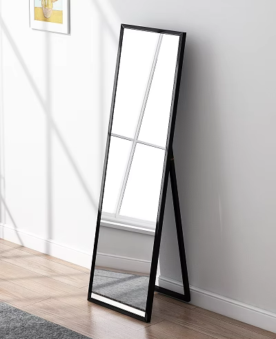 Modern Full Length Mirror With Black Frame Against White Wall 3d model