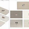 Various Square Rugs in Neutral Tones with Textured Patterns and Slippers 3d model