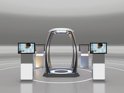 Modern Entertainment Electronics Display With Central Arched Structure And Multiple Screens 3d model